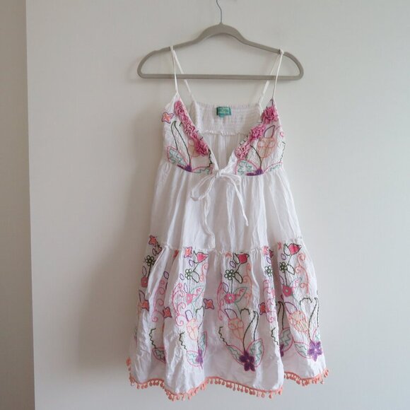 ANTICA SARTORIA Floral Babydoll Embroidered Coastal Smocked Mini Dress - Size L - Picture 2 of 14